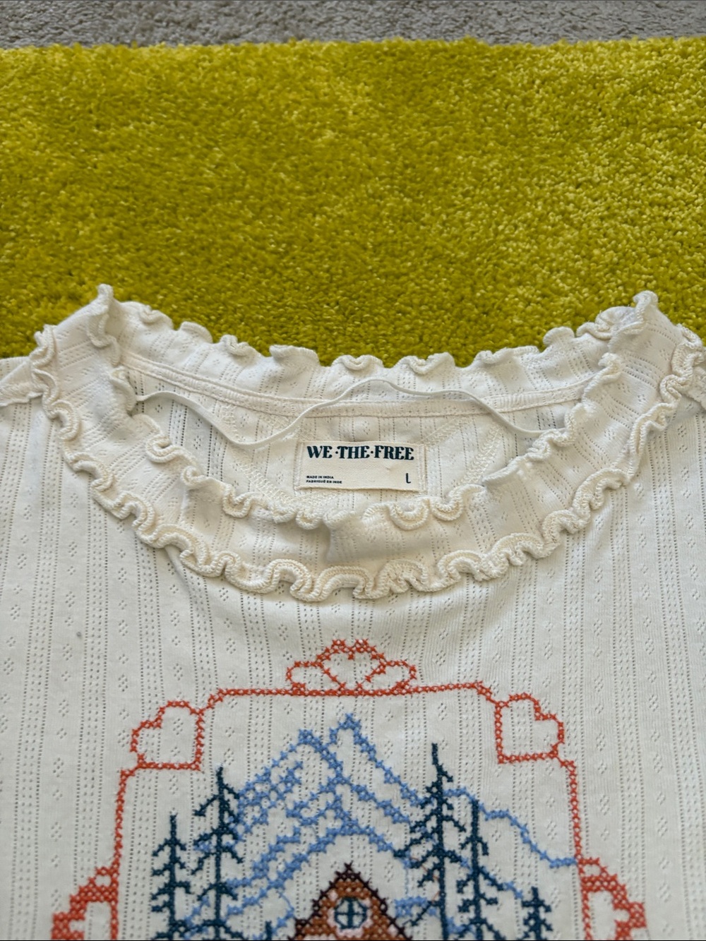 We The Free Cream Ruffled Neck Ribbed Top with Embroidered Detail - Picture 4 of 12